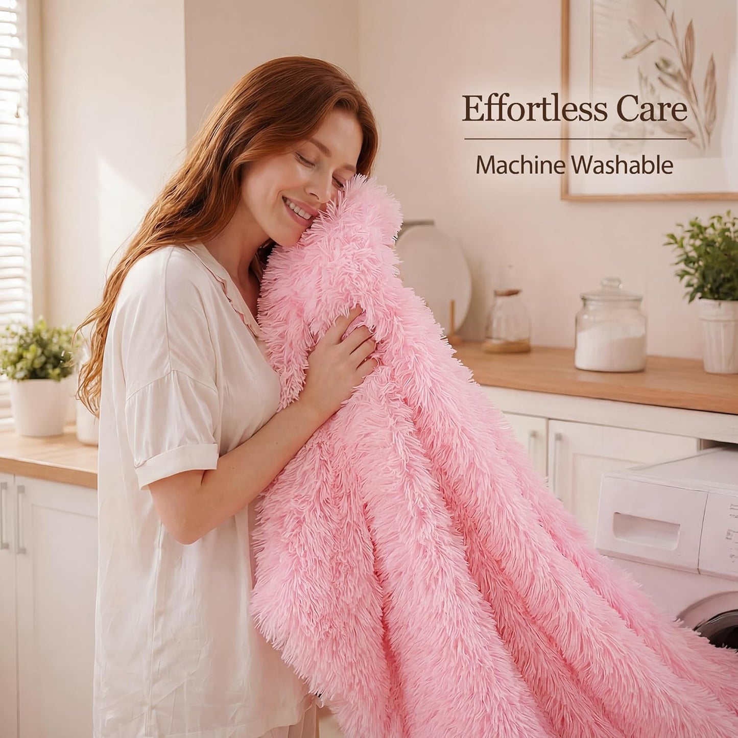 Fluffy Queen Comforter Set, Faux Fur Pink Comforter Set Queen Size, Luxury Fuzzy Bedding Set, Soft Shaggy Bed Set Pink for All Season, 3 Pieces - 1 Comforter & 2 Pillowcases