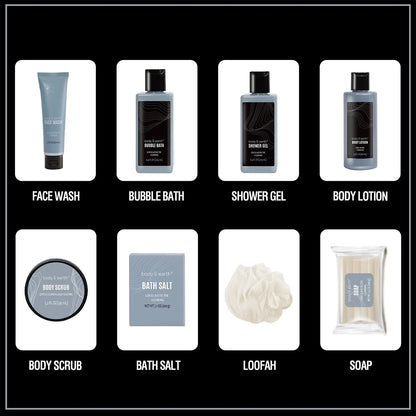 Bath Gift Sets for Men Father'S Day Gift Ideas, 8 Pcs Sandalwood Luxury Spa Gift Basket Body Care Sets with Toiletry Bag Birthday Gifts for Dad Husband